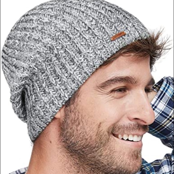 Lethmik Marled Gray Knit Men’s Slouchy Fleece Lined Beanie Hat - Picture 2 of 9